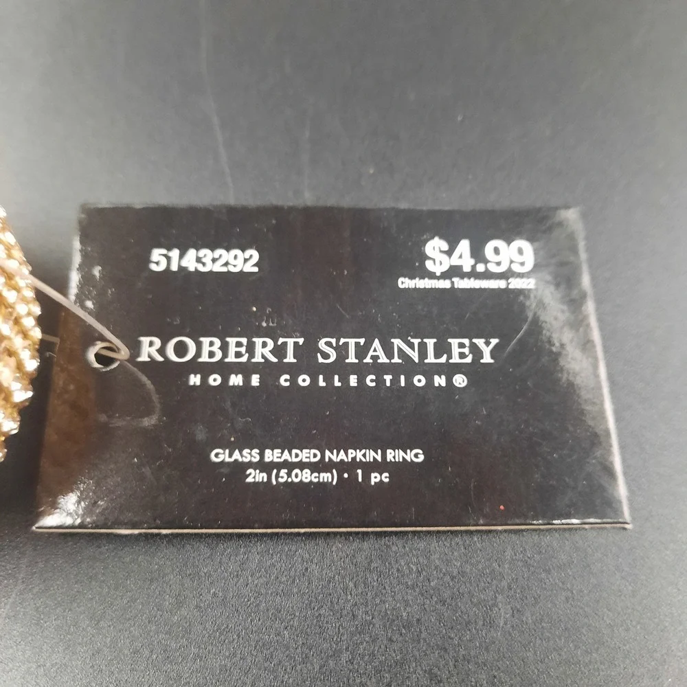 Robert Stanley Gold‎ Rhinestone Glass Beaded Napkin Rings Set of 4 HL9182908 NEW